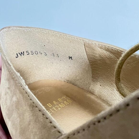 Stuart Weitzman Tan Suede Cutout Lace Up Oxfords Wingtips Size 11 Classic Preppy - Picture 6 of 7